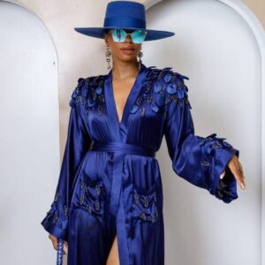 Nocturne robe available in black and sapphire blue