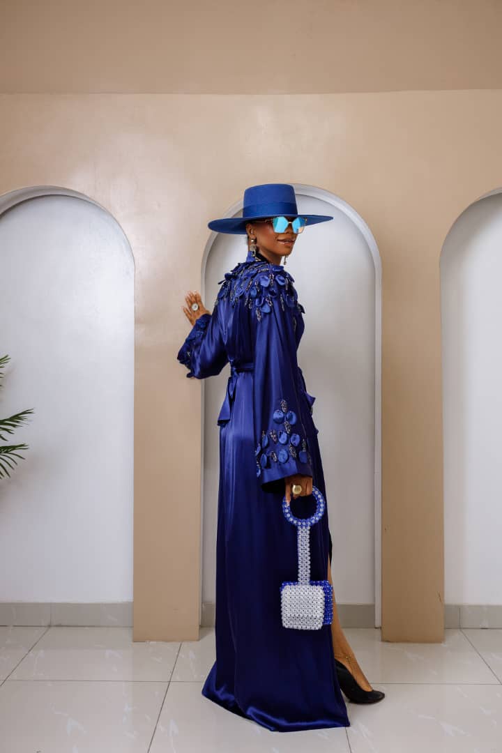 Nocturne robe available in black and sapphire blue